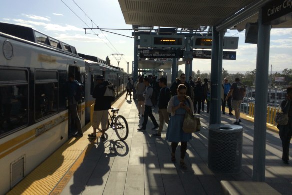 Boarding the Expo train in Culver City