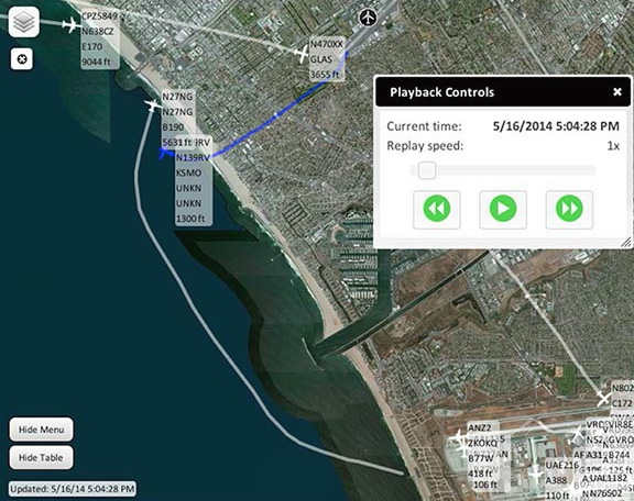 PublicVue Screen Shot showing flights around Santa Monica