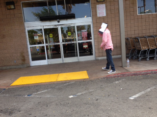 A signature gatherer outside the Von's on Lincoln Boulevard